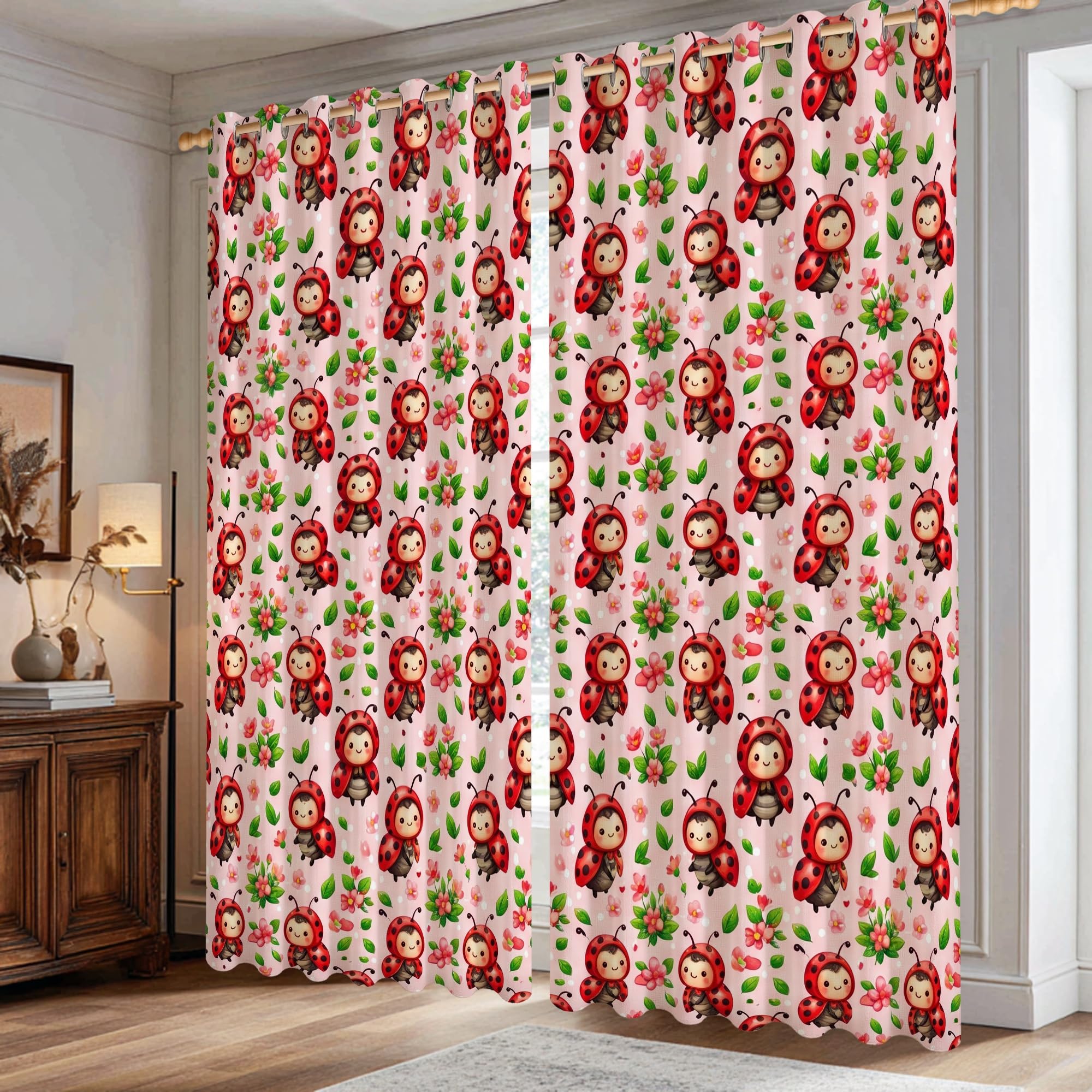 Rideaux occultants thermiques motif coccinelle rouge 106x183 cm
