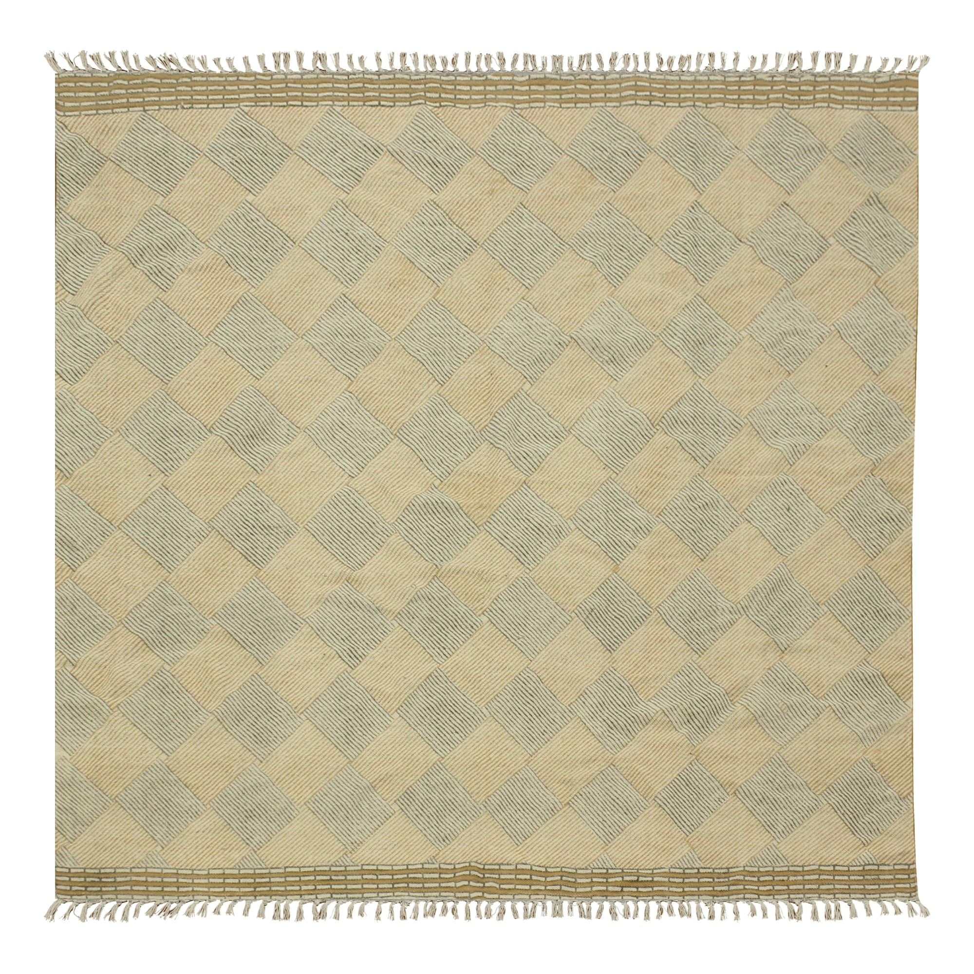 Dywan podłogowy 152x152 cm CASAVANI Beżowy i szary dywan Dhurrie w kratkę gruby 0,19 cala z kamienia łatwy do prania ręcznie tkany dywan bawełniany płaski dywan do wnętrz i na zewnątrz do kuchni, przy