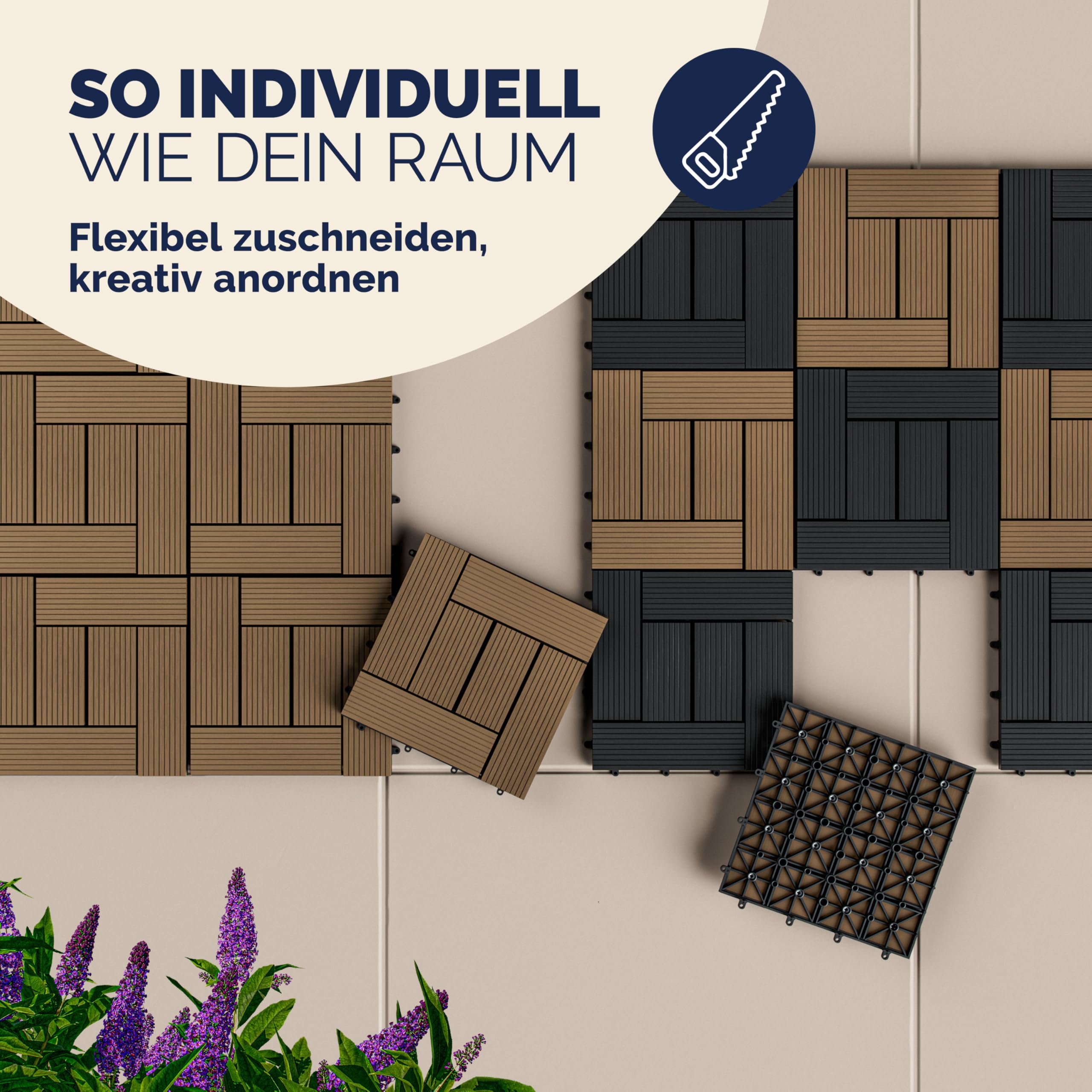Casaria Set 11 Pezzi Piastrelle da Giardino 30x30cm 1m² in WPC Resistente Mattonelle ad Incastro per Pavimento Terrazza Balcone Esterno Sistema a Clic