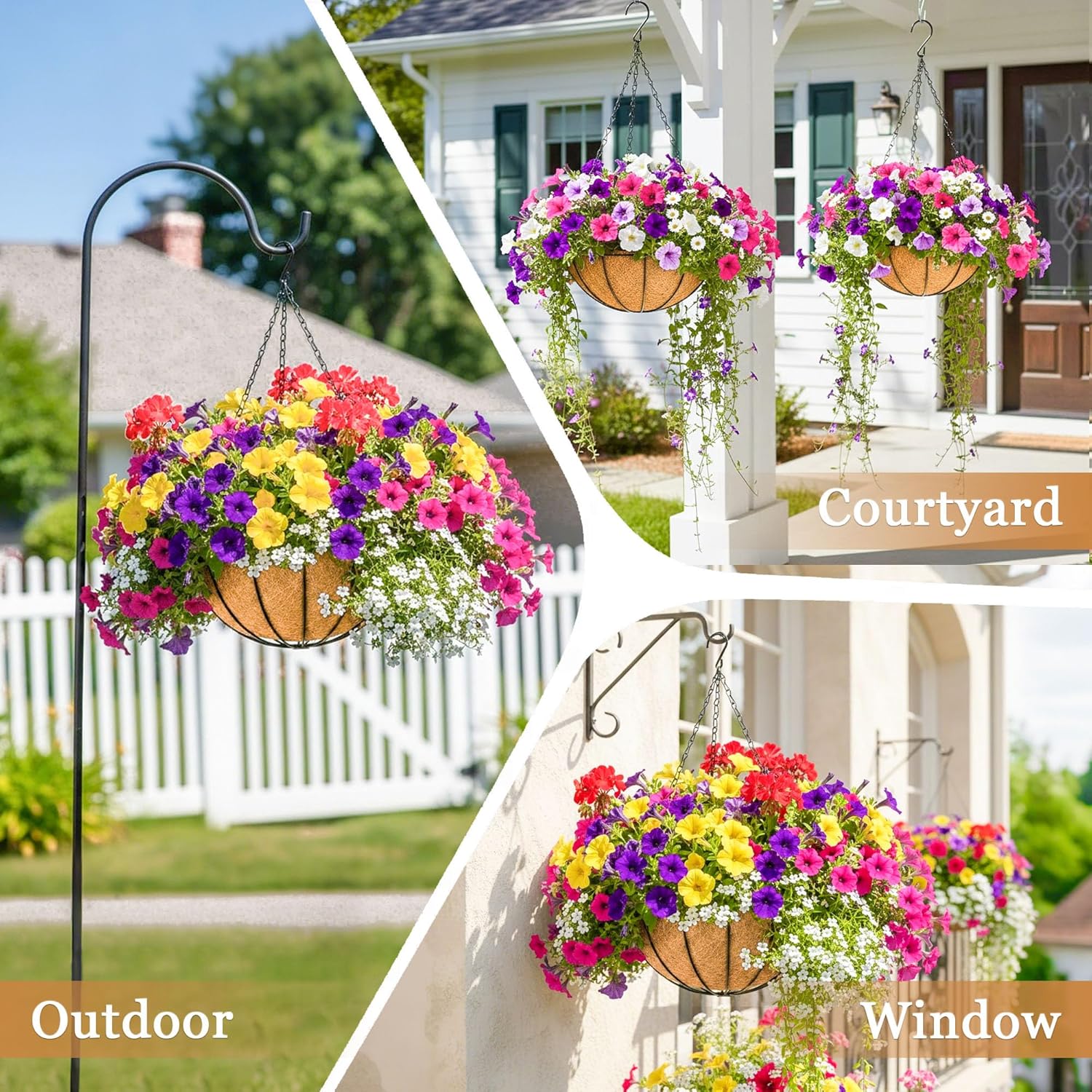 4 Pack 12 Inch Hanging Baskets for Plants Outdoor Metal Hanging Planter Basket with Coco Coir Liner Hanging Flower Baskets Hangings Flower Pots Holder for Garden, Patio(Watermelon)