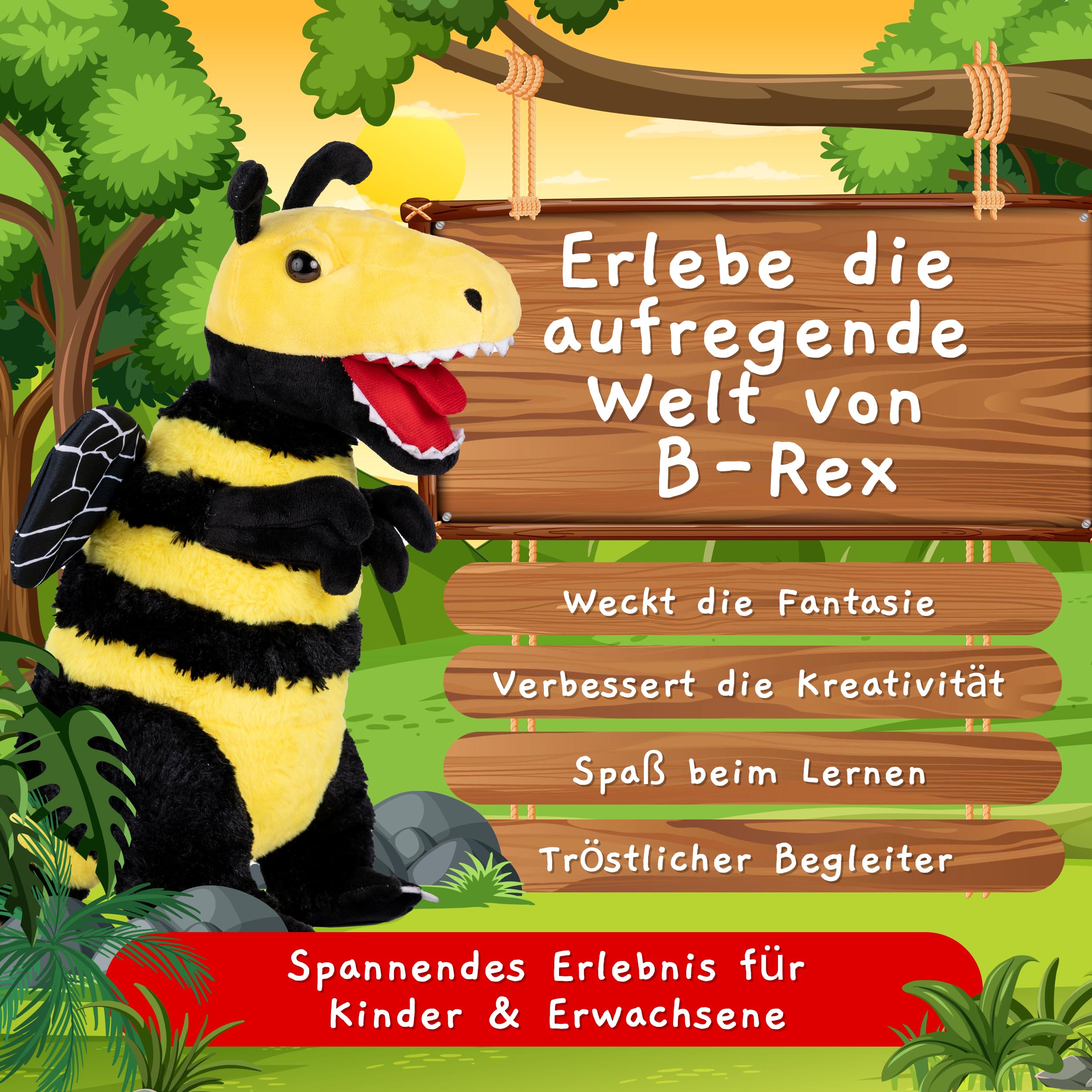Randimals B-Rex Dino Plüschtier & Biene Kuscheltier Hybrid - B-Rex & Stofftier Biene Plüschtiere - Knuddeliges Kuscheltier T-Rex & Biene - Niedliche Plüschtiere Freundschaft & Abenteuer