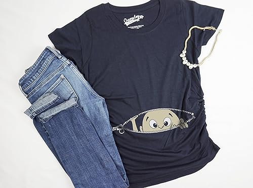 Miniatura 8 de Remera para futura mamá, con diseño simpático de bebé asomándose. Remera simpática para futura mamá.