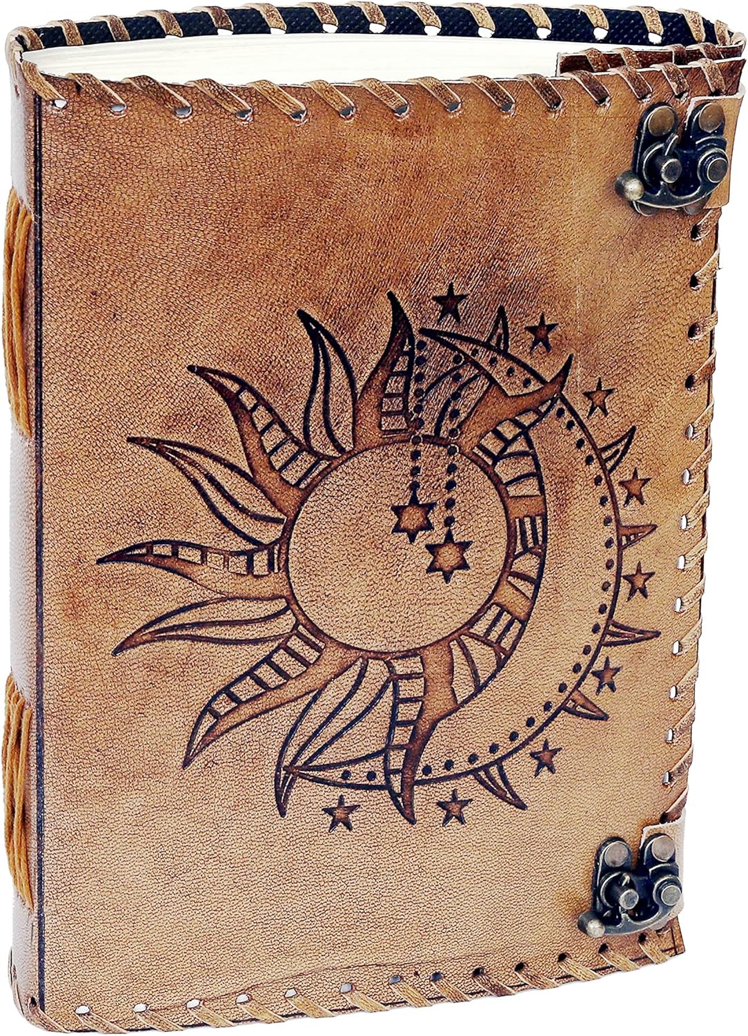 Sun & Moon Emboss journal, 240 Pages journal, Vintage Journal, Sun moon Journal, Leather Sketchbook, Leather Notebook, Leather Journal for Men,Sun & Moon, 10x7 Inch)