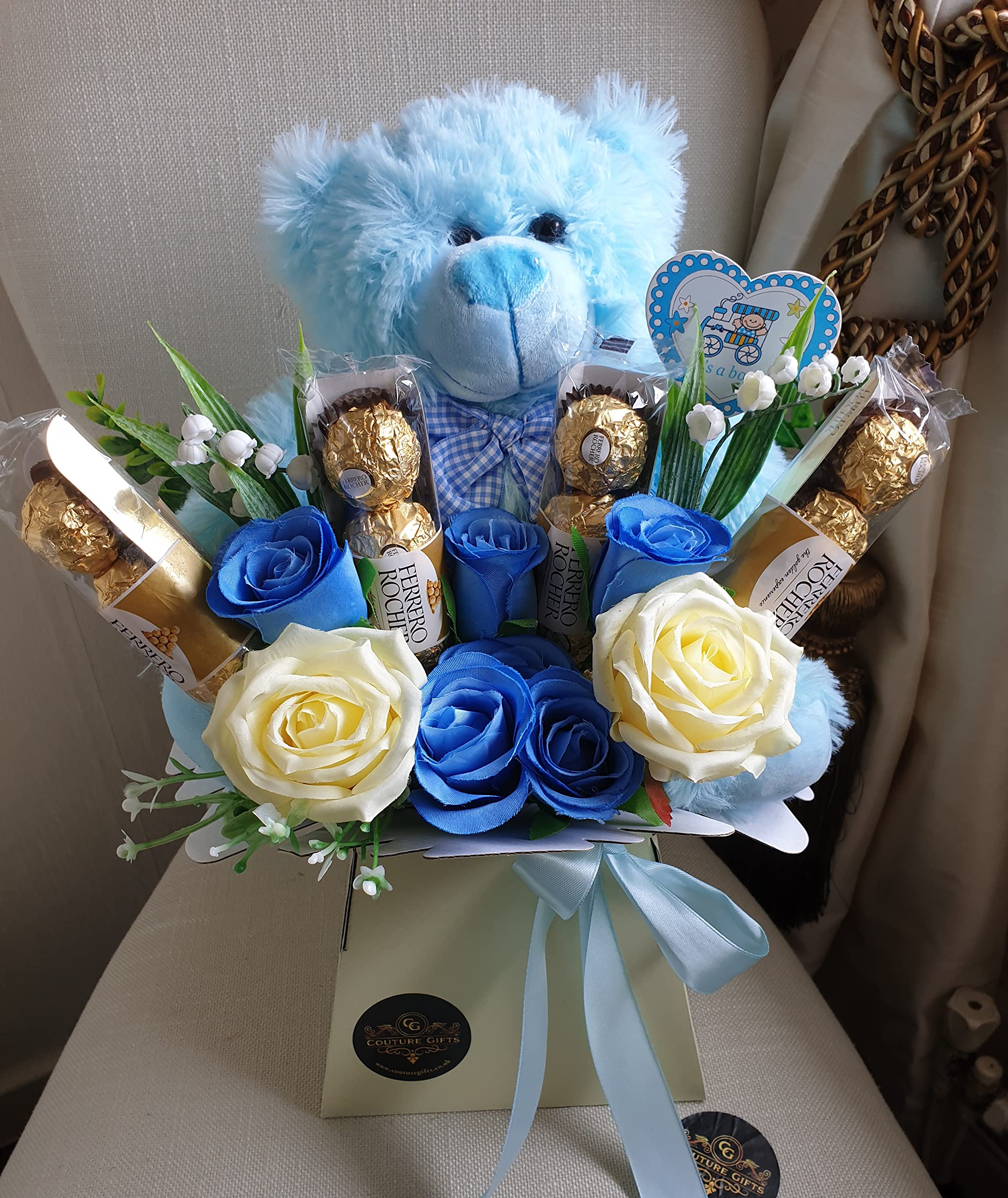 Baby Boy Couture Chocolate Bouquet Silk Flowers