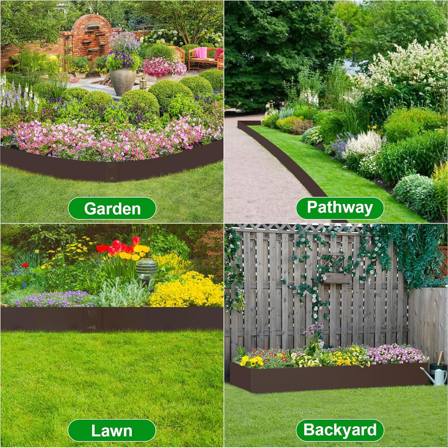 5 Pack Steel Landscape Edging,Metal Landscape Edging 40 Inch Strips, Brown Metal Garden Edging 7 inch Depth, Steel Edging for Landscaping, Brown
