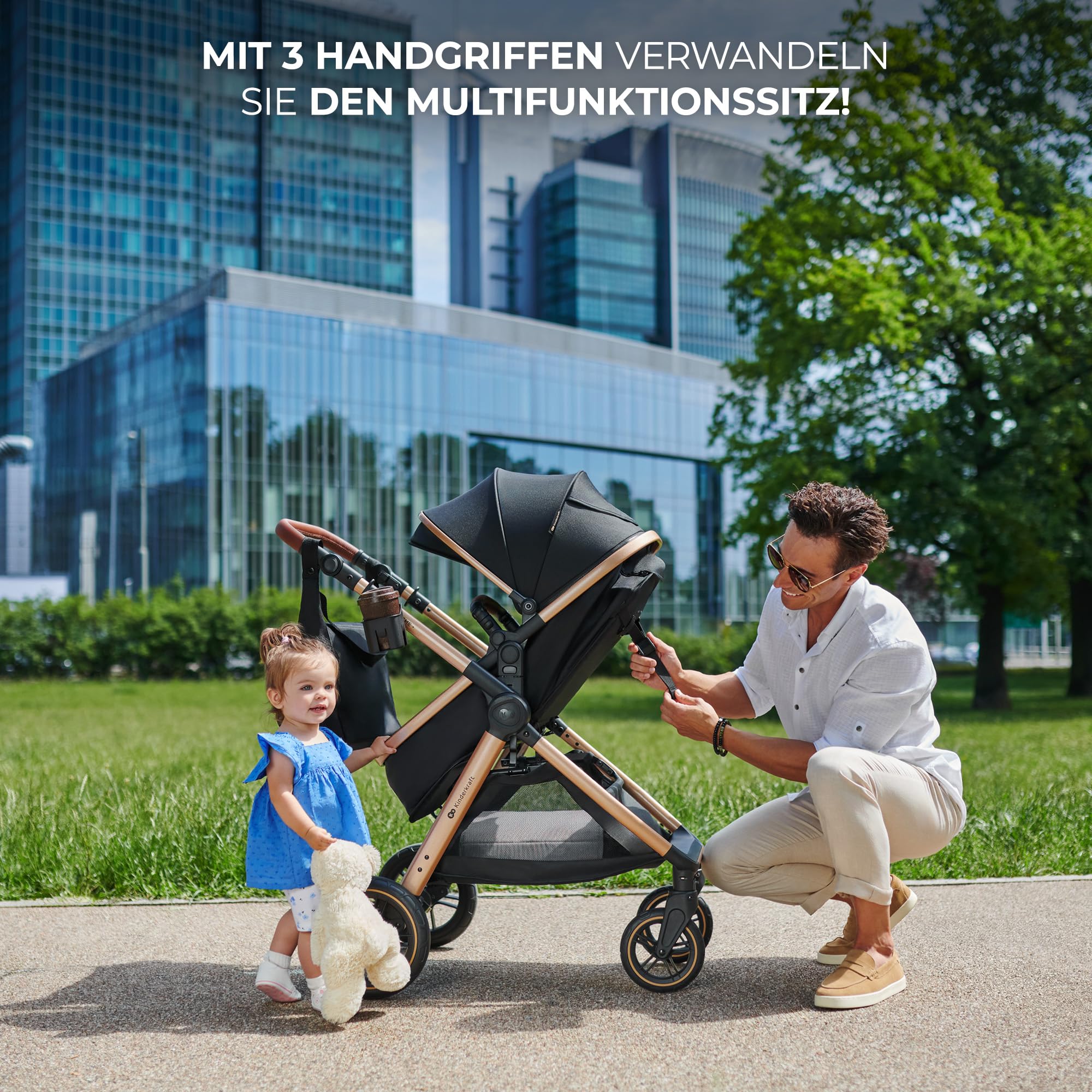 Kinderkraft ESME Kinderwagen 3 in 1 Komplettset bis 26 kg, Kombikinderwagen Reisesystem mit Babyschale I-size 40-75 cm, Zusammenklappen, Liegeposition, Grau
