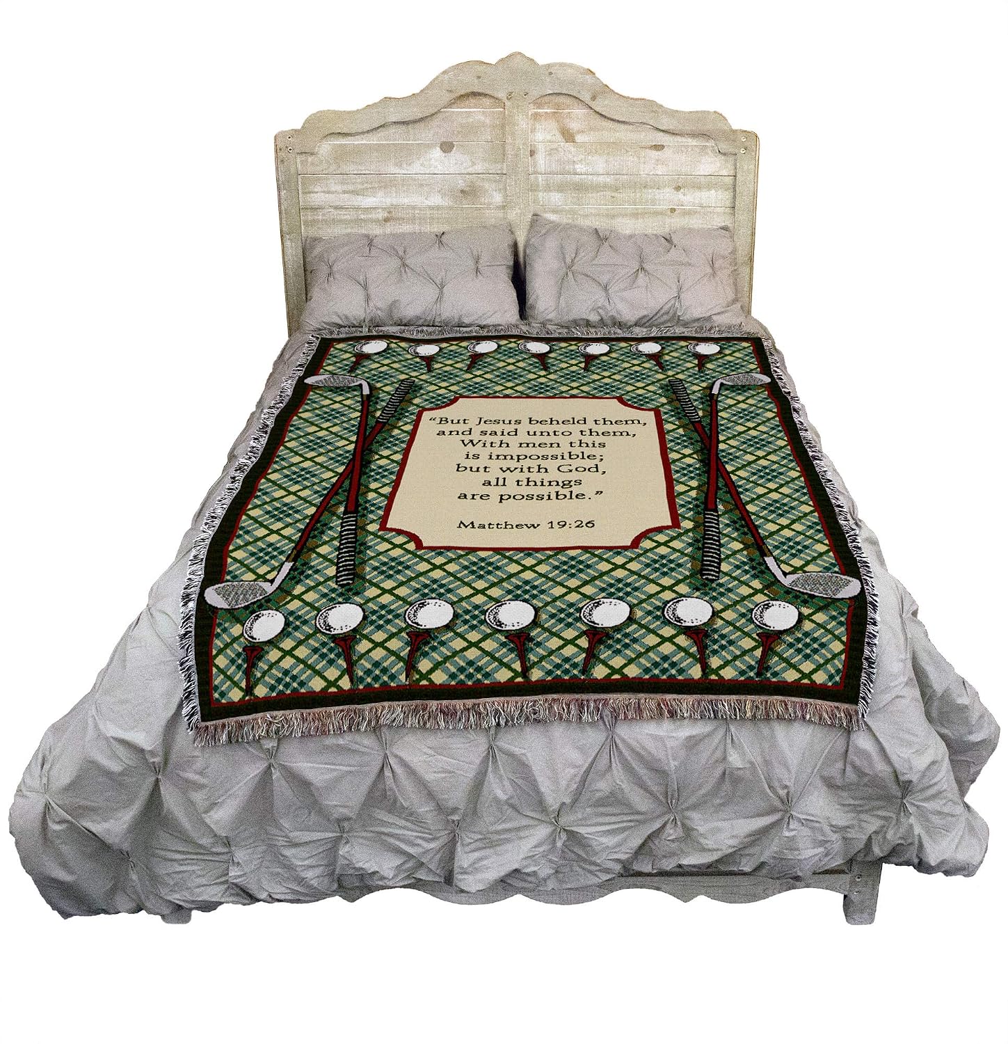 Golf Blanket - With Men This Is Impossible But With God All Things Are Possible - Scriptures - Matthew 19:26 - Religious Gift Tapestry Throw Woven from Cotton - Made in the USA (72x54)