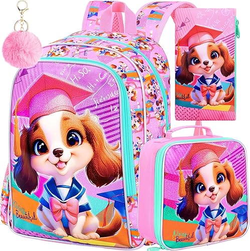 AGSDON 3PCS Backpacks for Girls, 16" Elementary Kids Backpack Preschool School Bookbags and Lunch Box