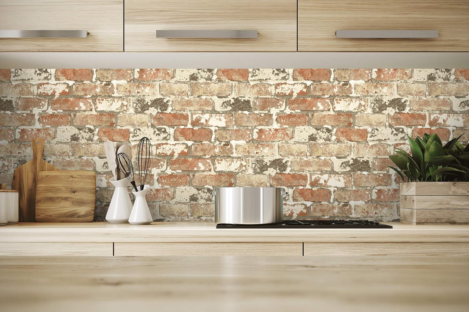 NextWall Weathered Faux Red Brick Peel and Stick Wallpaper