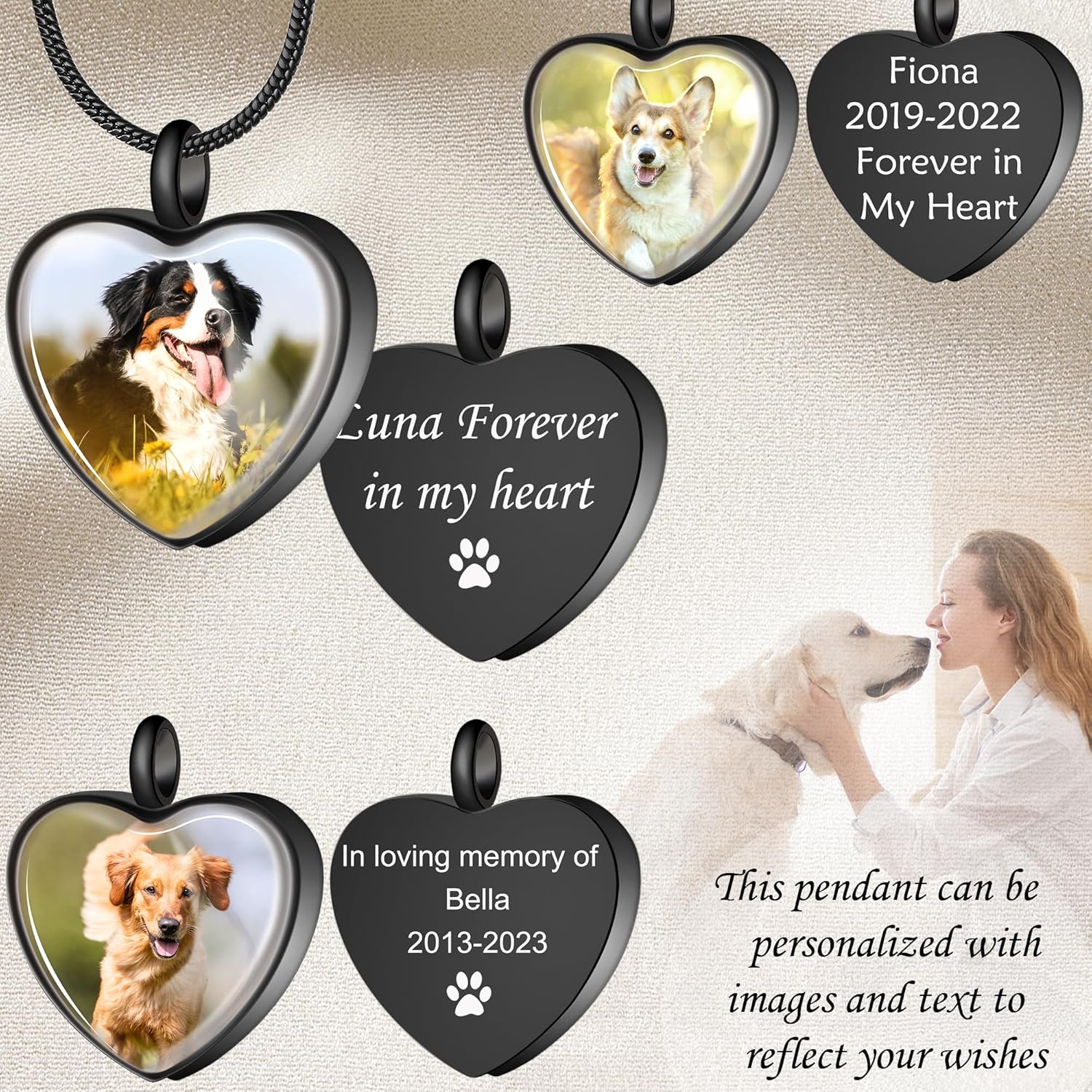 Fanery Sue Pet Ashes Necklace Cremation Jewelry Personalized Picture&Quote Memorial Gifts for Loss of Dog/Cat Urn Necklaces Pets Loss Sympathy Gift Keepsake for Women - Image 2
