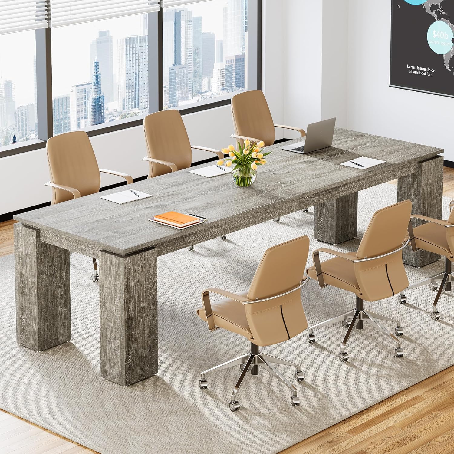 Tribesigns 7 ft Extra Long Conference Table, 86-Inch Office Meeting Room Table, Modern Industrial Rectangle Gray Seminar Desk for 8 (1)