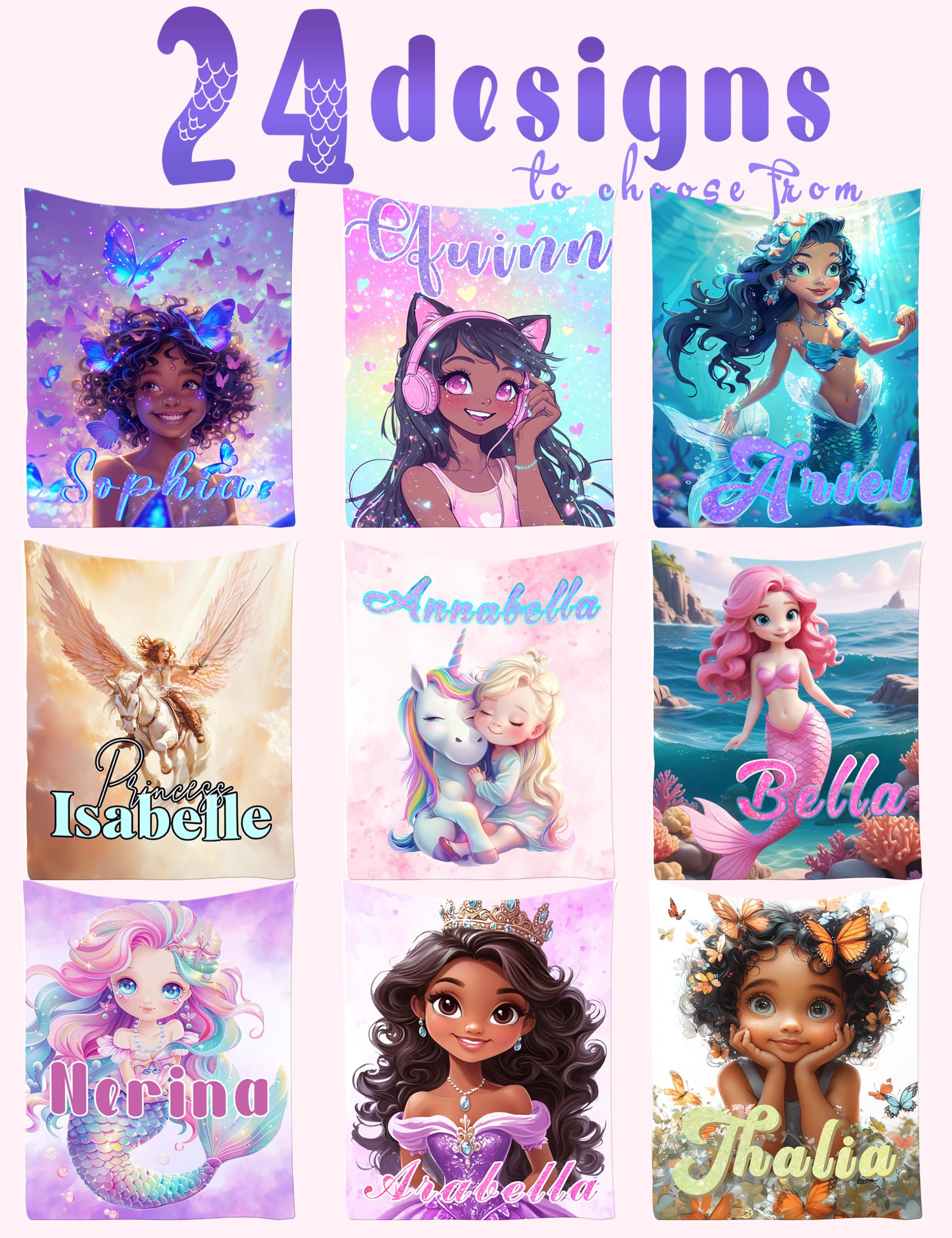 Personalized Mermaid Blanket For Kids - Custom Name Throw Blanket 40x50 Inches, Ultra Soft Micro Fleece, Baby Girl Gift - View #8