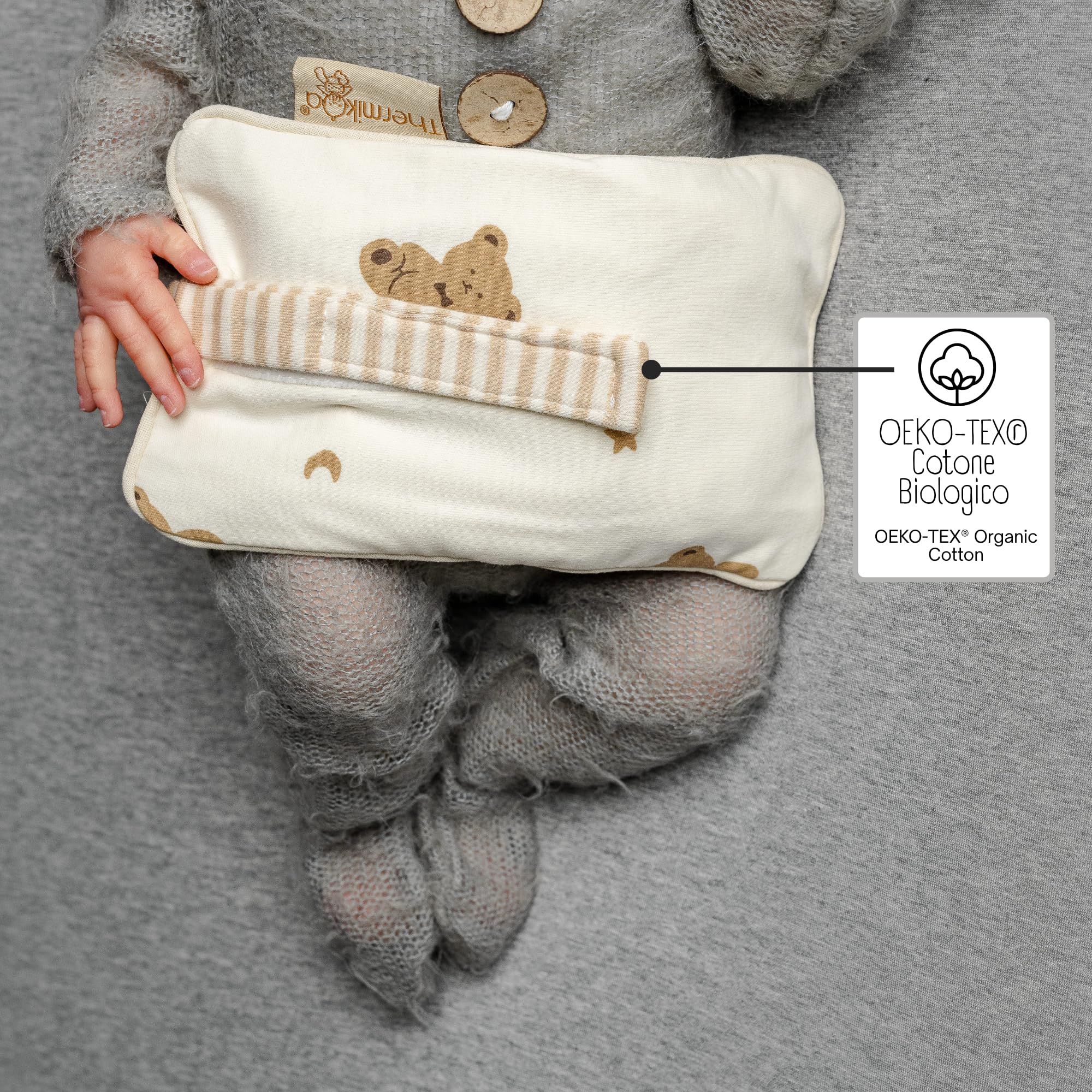 Thermikoa Borsa Acqua Calda Neonato Termica con Semi Naturali Fascia Regolabile per Microonde Cuscino Termico Lavabile Morbido per Pancino Bebè