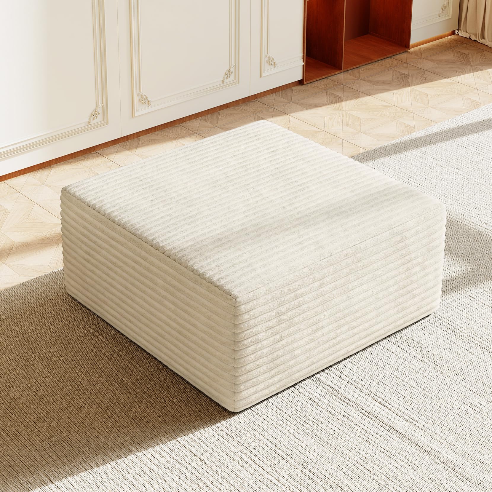 Vesgantti Modulare Wohnlandschaft Ecksofa, Cord Sofa mit Federkern, Kühlgel-Schicht & hochdichter Komfortpolsterung, extra tiefer Sitzfläche, Polstersofa für Wohnzimmer, ohne Montage (Ottomane)