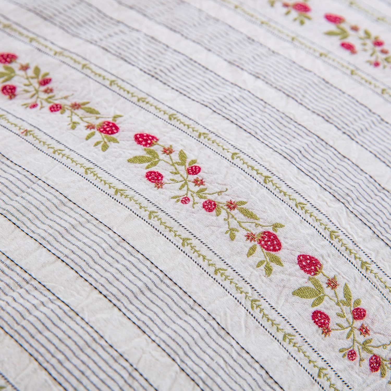 100% Cotton Jacquard Comforter Set, Striped Floral Print, Soft Lightweight Reversible 3 Piece Bedding Sets for All Season, Queen(90"x90") - Image 2