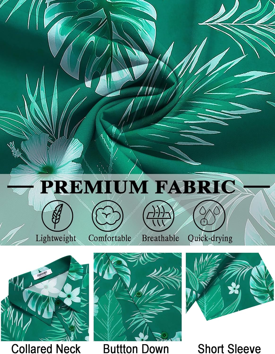 COOFANDY Mens Hawaiian Shirt Short Sleeve Button Down Shirts Tropical Floral Summer Beach Shirts - Image 5