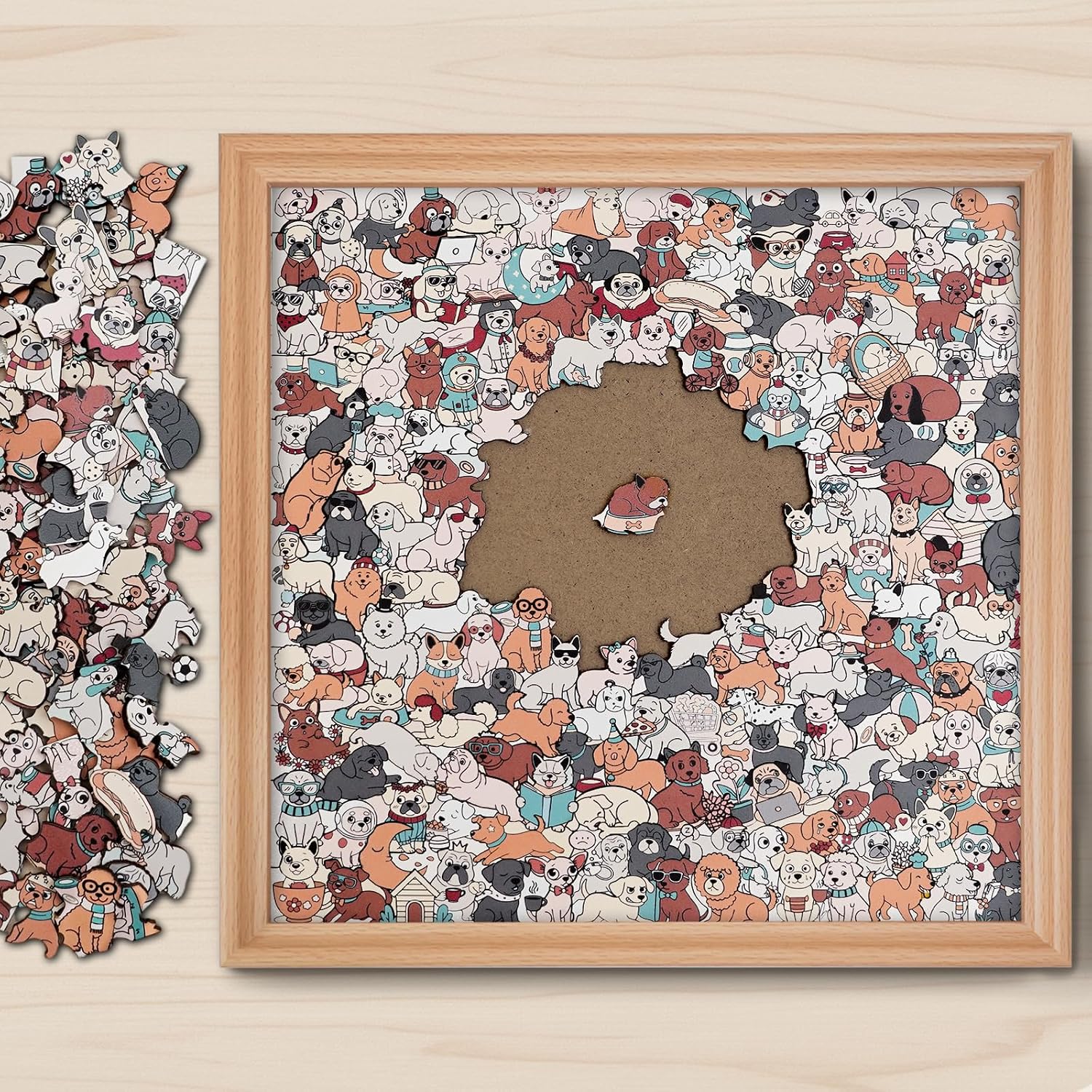 195-Piece Morandi-Colored Dog Shaped Wooden Jigsaw Puzzle - Unique Animal Shape Wooden Puzzles, Cozy Dogs Creative Gifts for Dog Lovers, Relaxing Puzzle & Home Decor