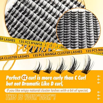JIMIRE Manga Cluster Lashes Kit Natural Look 10-16MM 135Pcs Anime Lash Clusters CC Curl Wispy Eyelashes Individual Kit with Lash Bond and Seal Natural Lashes Individual Cluster