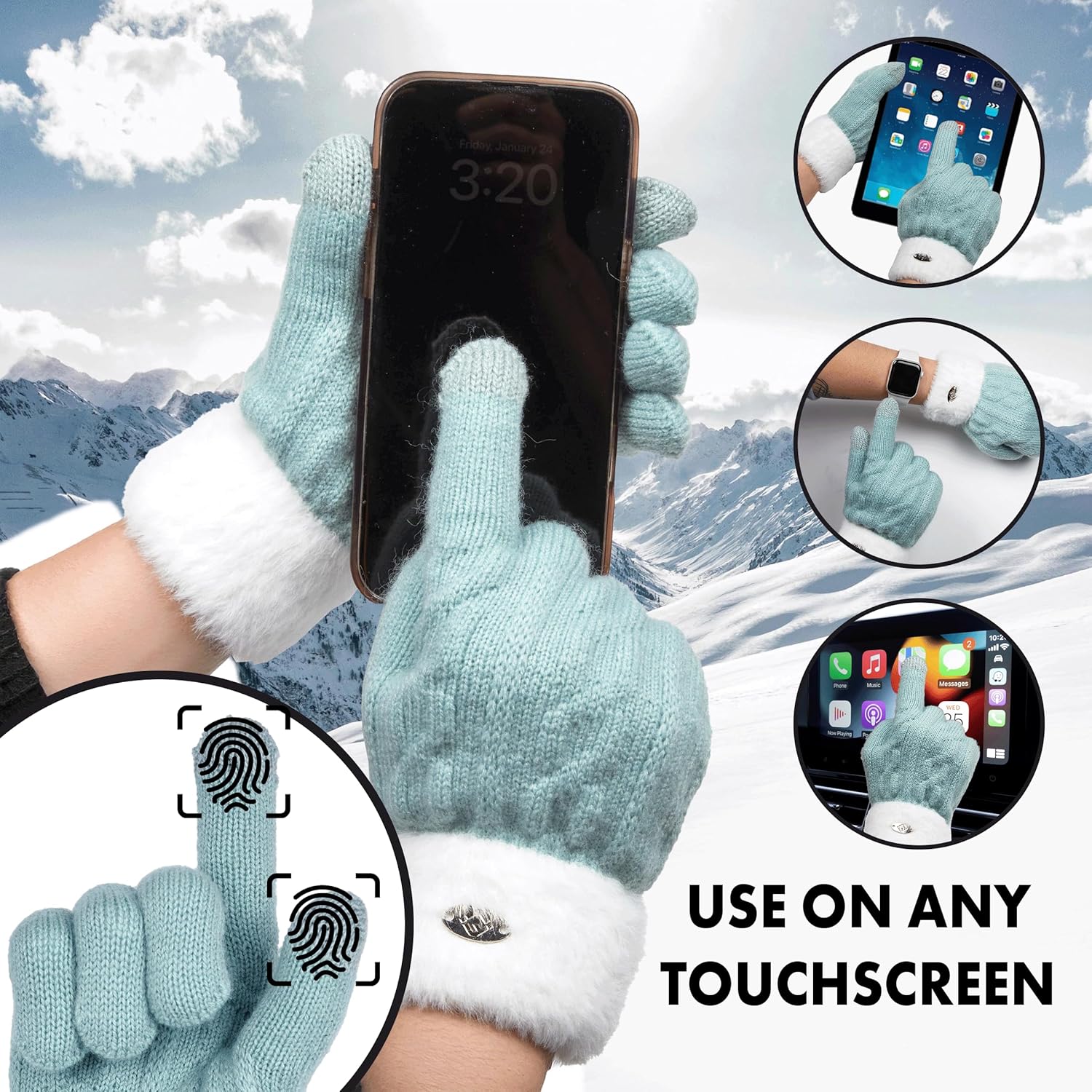 Funky Junque Winter Gloves for Women - Cable Knit Touchscreen Gloves with Fuzzy Cuffs, Insulated Double-Lined Thermal Warmth - Image 3