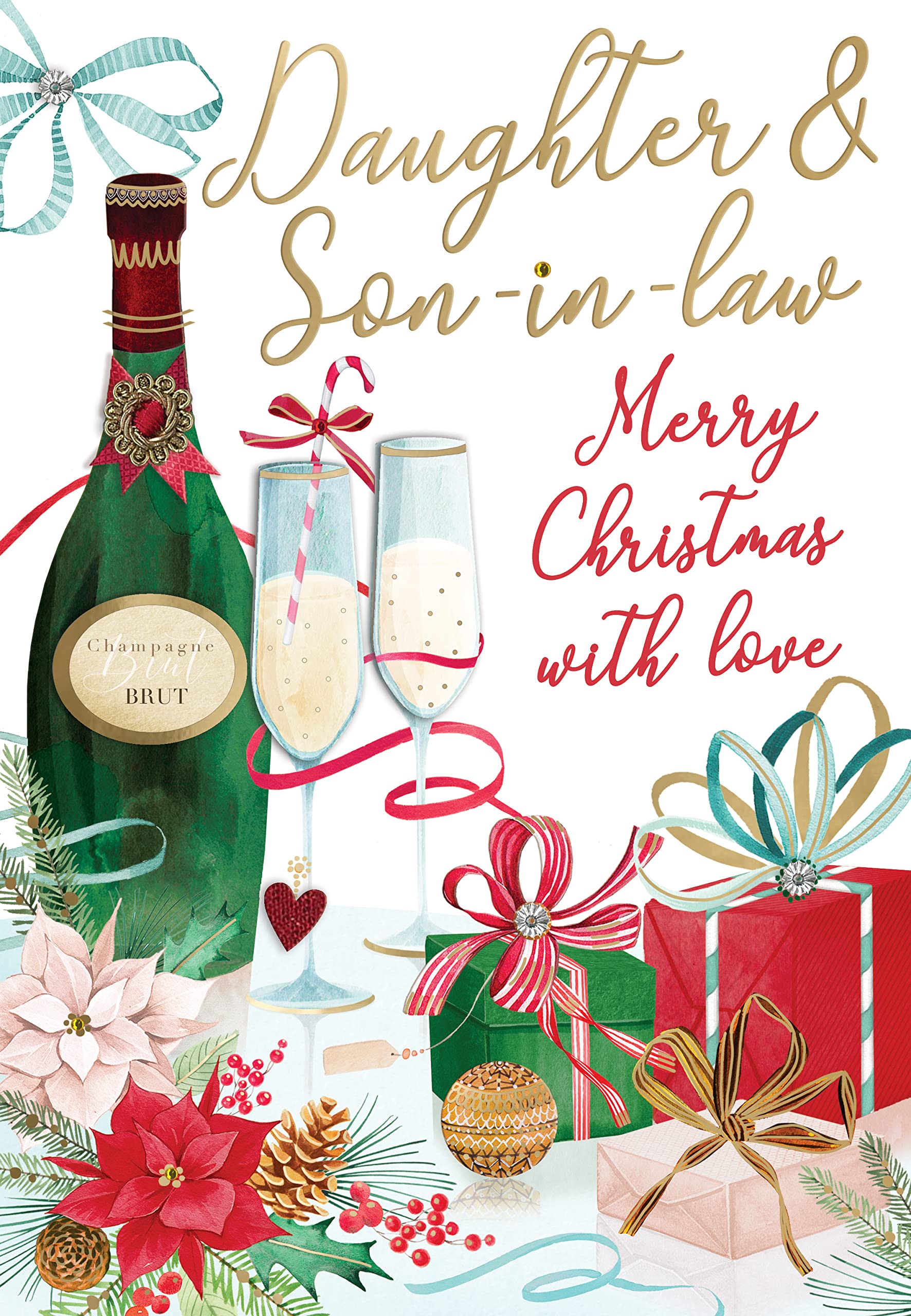 Daughter & Son-In-Law Embellished Magnifique Christmas Card Large Xmas Cards XMQ015, Metallic, 18cm x 26cm