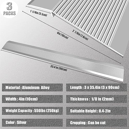 Miniatura 9 de 3 tiras de transición de piso de 4 pulgadas de ancho, rampa de aluminio, para cocina, dormitorio, baño, puertas reductoras (negro3 unidades)