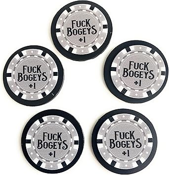 Review ELITE OUTDOORS Fuck BOGEYS Grey 1″ Inch Metal Golf Ball Markers 5 Pack Set.  Comes with 5 Peel and Stick Magnet Holders.  Great for Sticking on Golf Carts.  Ultra Thin, Bigger Than a US Quarter!