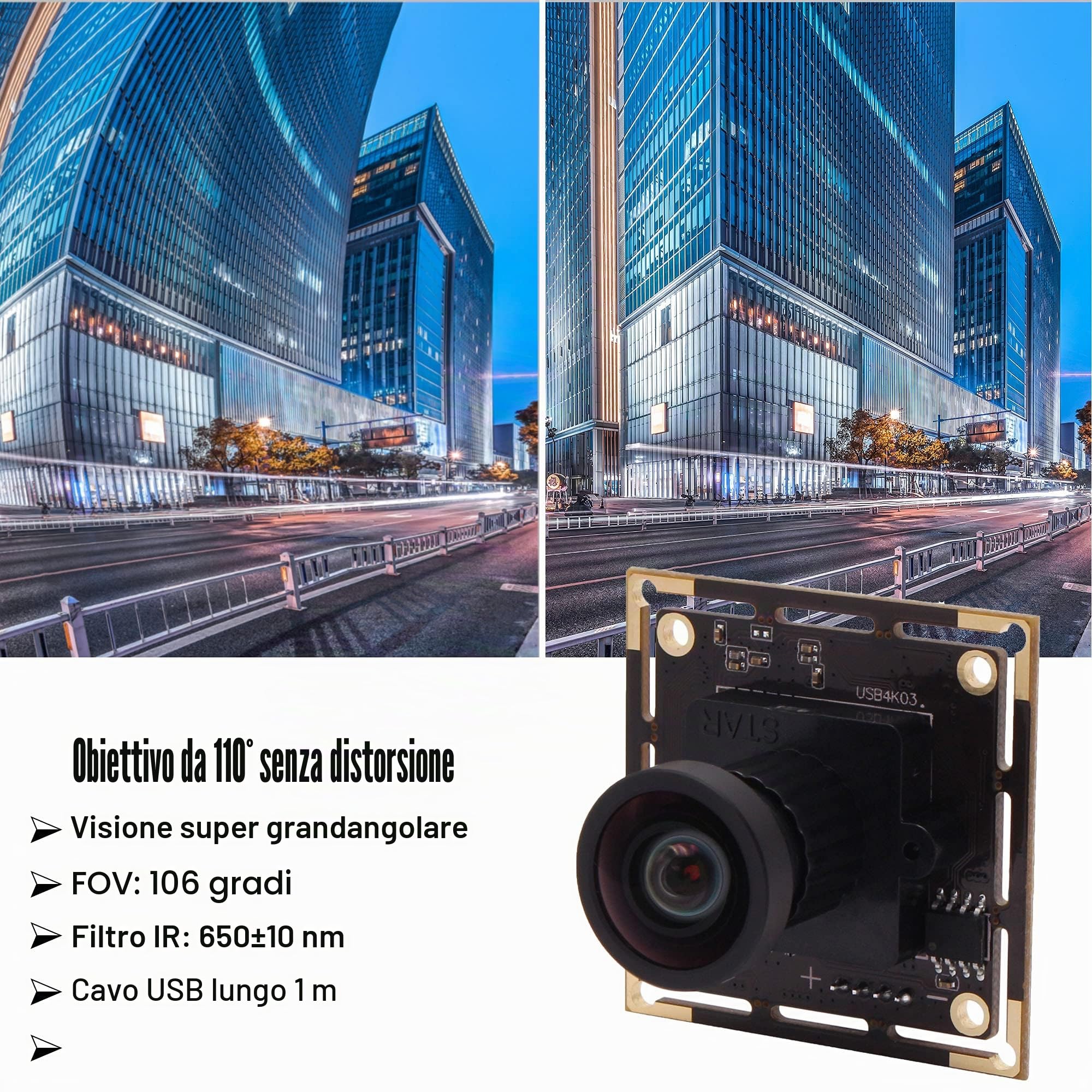 Svpro Modulo fotocamera 4K USB grandangolare scheda con obiettivo senza distorsioni, sensore CMOS IMX415, telecamera industriale senza microfono, UVC USB Plug and Play Webcam Board per computer,