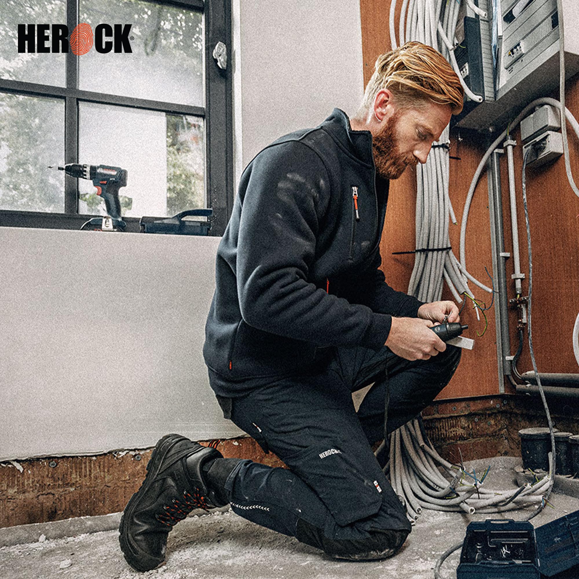 Herock DERO Arbeitshose Herren Knieschutzhose 2-Wege-Stretch Multi-Taschen | 2-Wege-Stretch & Multi-Taschen | Knieschutz-kompatibel | Baumwoll-Mix | Bau & Montage
