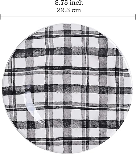 Miniatura 2 de Bico Platos de ensalada de cerámica a cuadros blancos y negros, 8.75 pulgadas, juego de 4, para ensalada, aperitivo, microondas y lavavajillas
