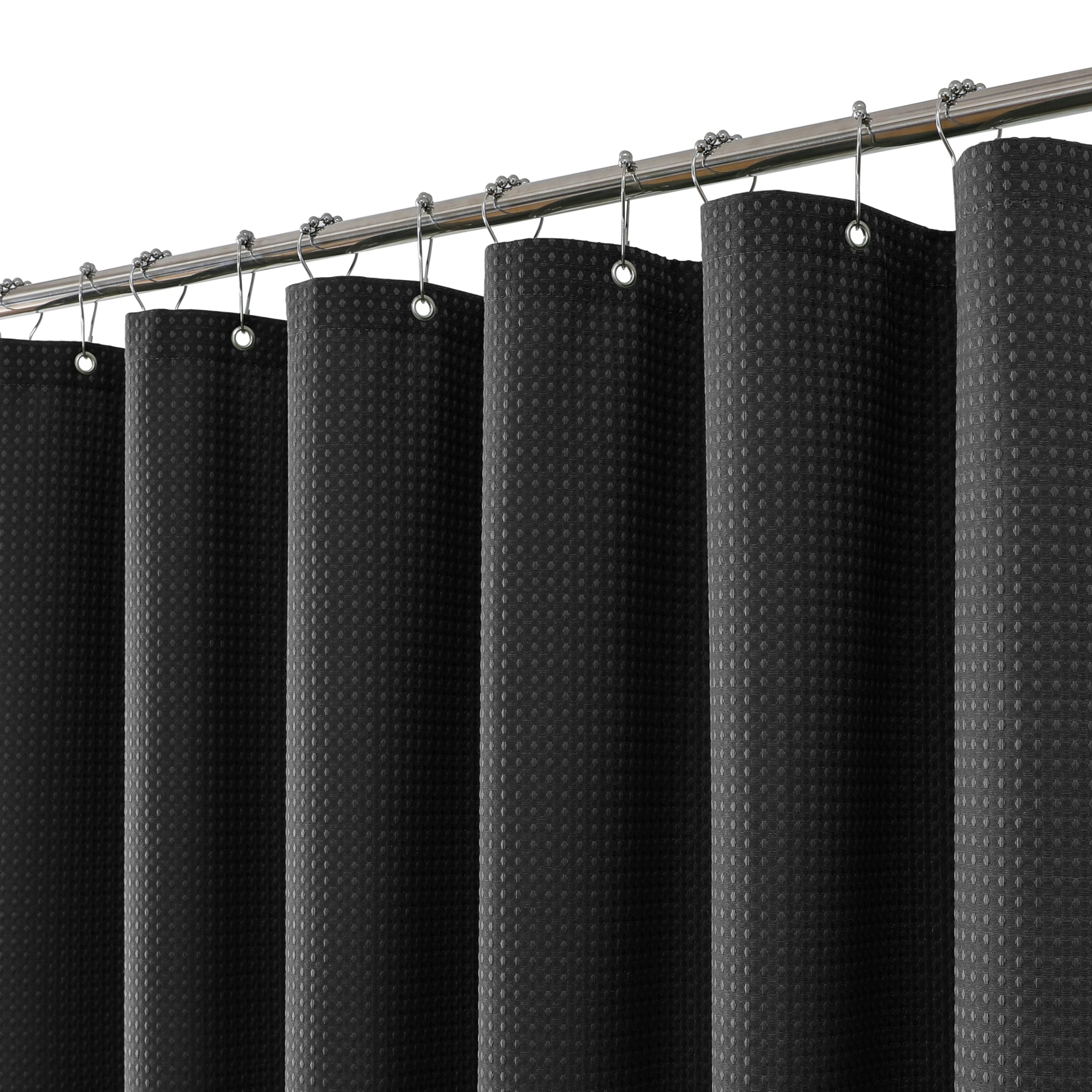 FY&XZH Heavy-Duty Waffle Weave Shower Curtain with Stainless Steel Hooks, Thick Fabric for Bathroom, Hotel, Spa & Salon-153 x 214cm (Black)