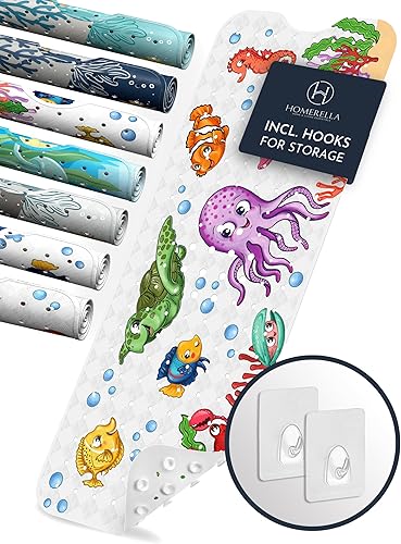 Homerella Tapete de baño para bebé, antimoho, resistente al moho, antideslizante, para niños y adultos, 40 x 16 pulgadas de largo con ventosas para