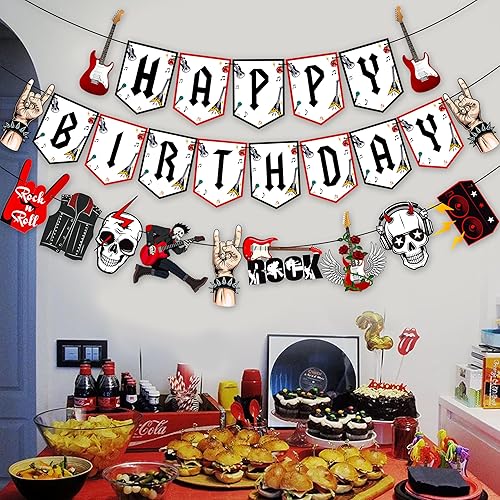 Miniatura 6 de Cartel de cumpleaños de Rock and Roll, 3 unidades, pancartas de fiesta de música rock, decoración de fiesta de cumpleaños, pancartas colgantes