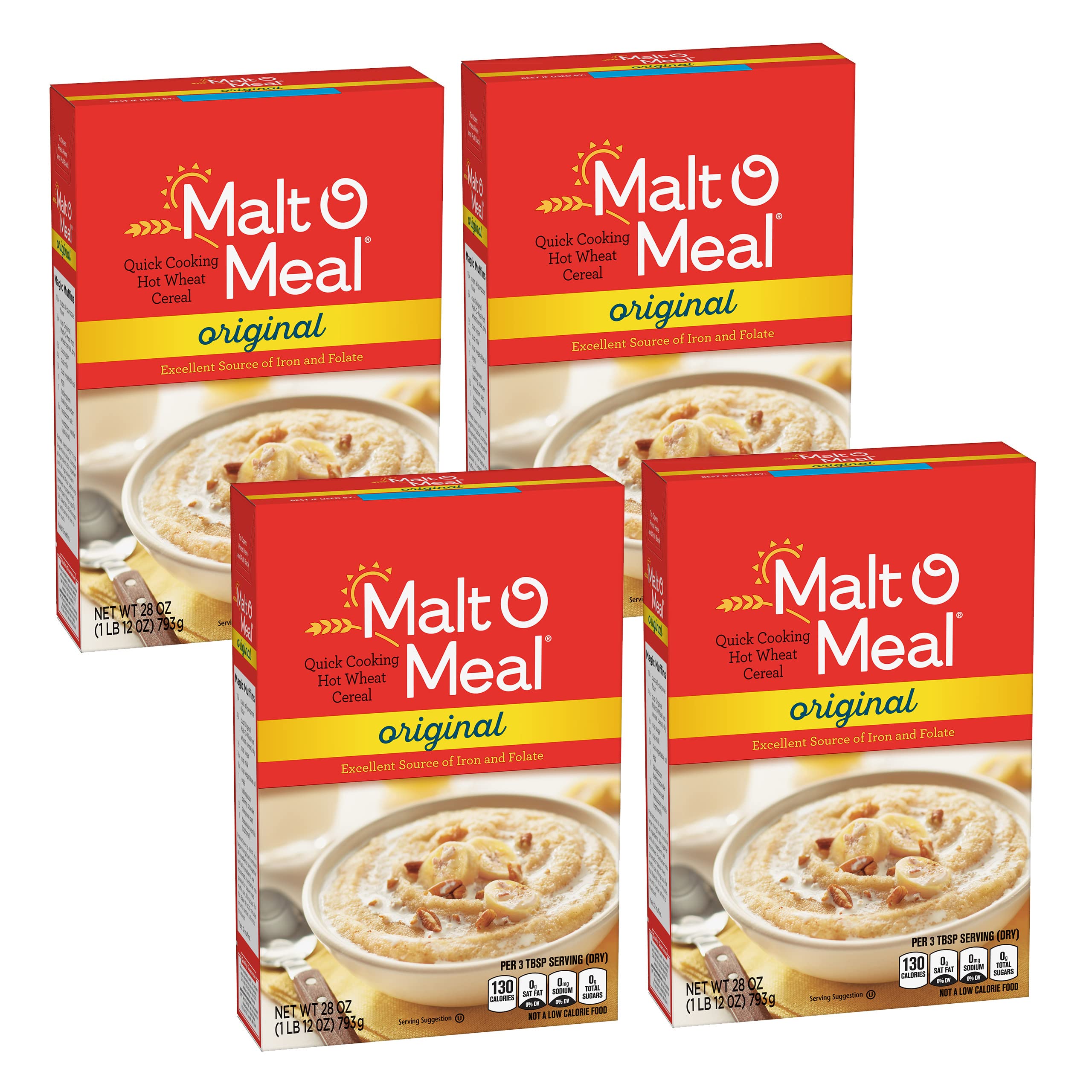 Malt-O-Meal, Original Malt-O-Meal Hot Breakfast Cereal, Quick Cooking, 28 Ounce Box (Pack of 4)