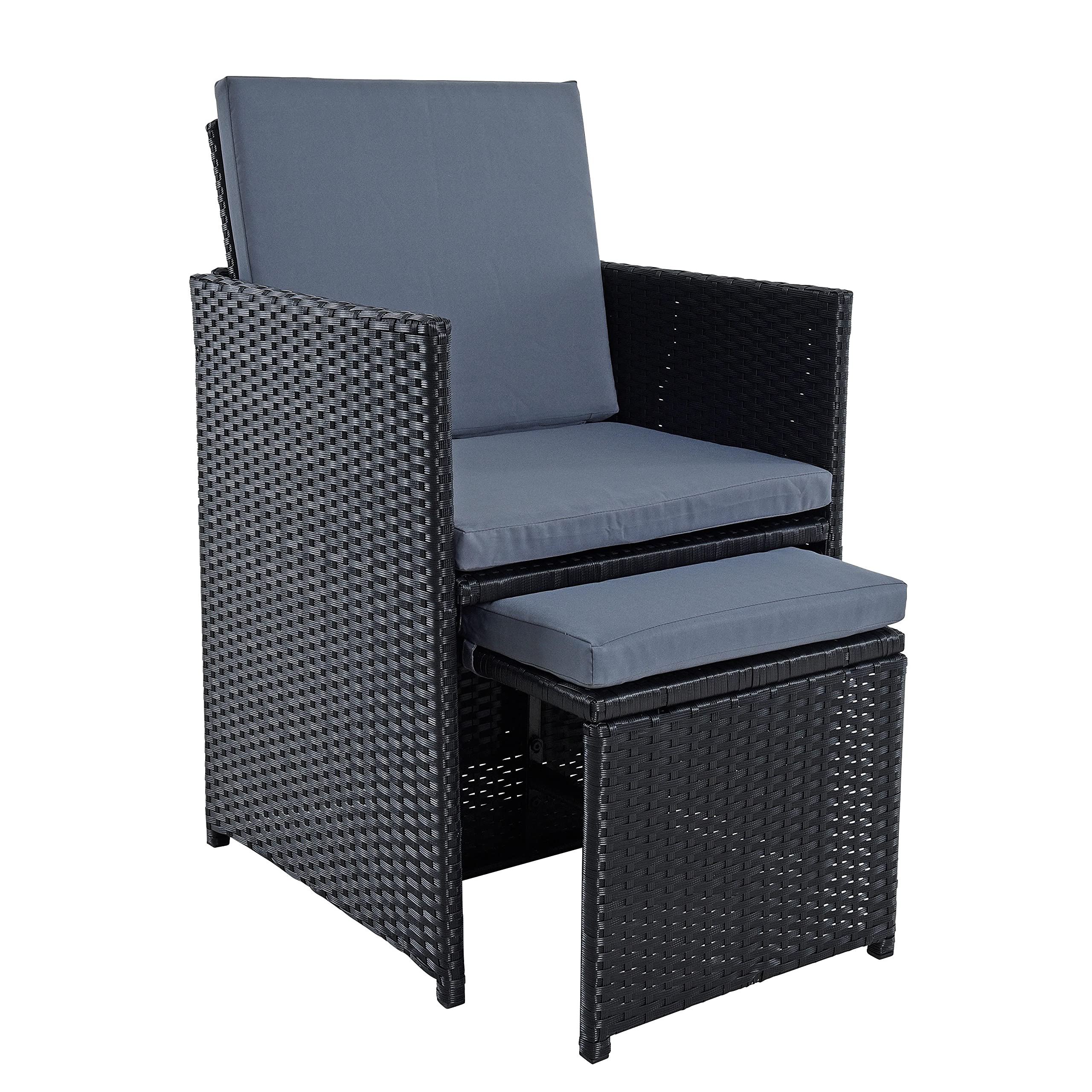 ESTEXO Polyrattan Sitzgruppe Gartenmöbel Set Essgruppe Gartenset Rattanmöbel Rattan Set Hocker Gartenstühle Gartentisch (4 Personen/Schwarz)