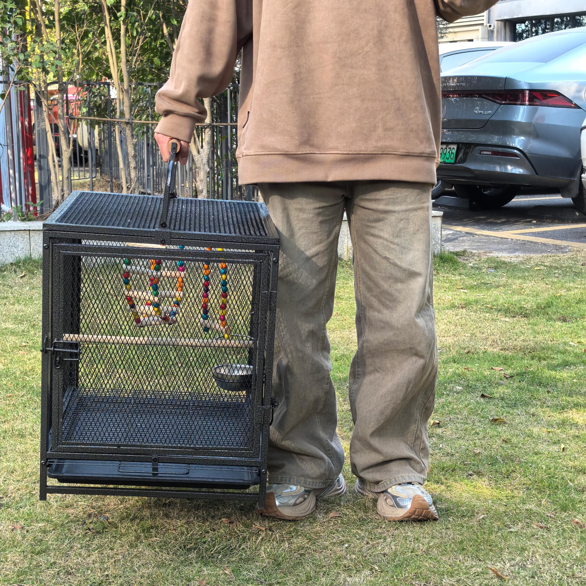 BingoPaw Jala para Loros Jaula Agapornis Grande 58.5x46x56.3cm Jaula para Periquitos Pájaros Bird Cage Gaiola Passaros Canario Ninfas Portable con Columpio, Escalera, 2 Cuencos y Bandeja Extraible