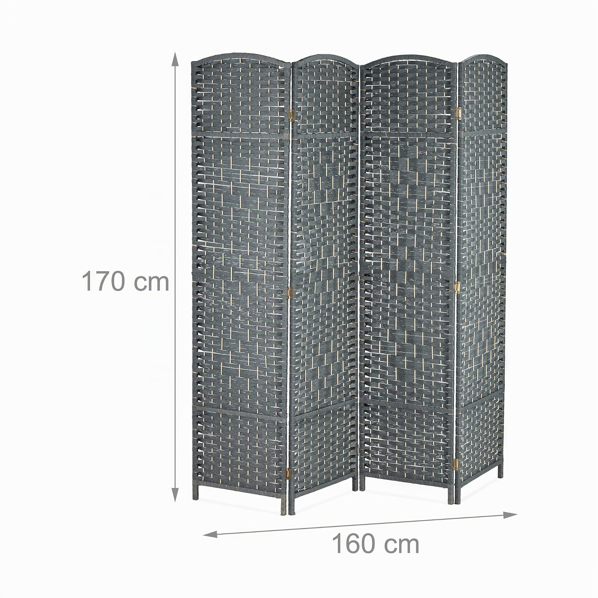Relaxdays Paravent Raumteiler, HxB: 170x160 cm, Faltbarer Raumtrenner, 4-teiliger Sichtschutz, Holz & Papierseil, grau