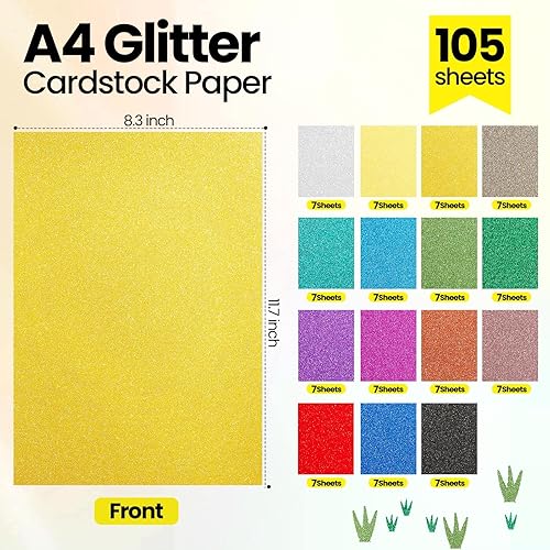 Miniatura 2 de 210 hojas de cartulina de papel con purpurina de 15 colores de cartulina con purpurina de 11.7 x 8.3 pulgadas, cartulina de papel de manualidades de