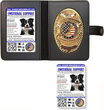 Emotional Support Dog Tag Leather Wallet With 2 Personalised Photo Id Registration On Us Service Dog Registry Amazon De Pet Supplies