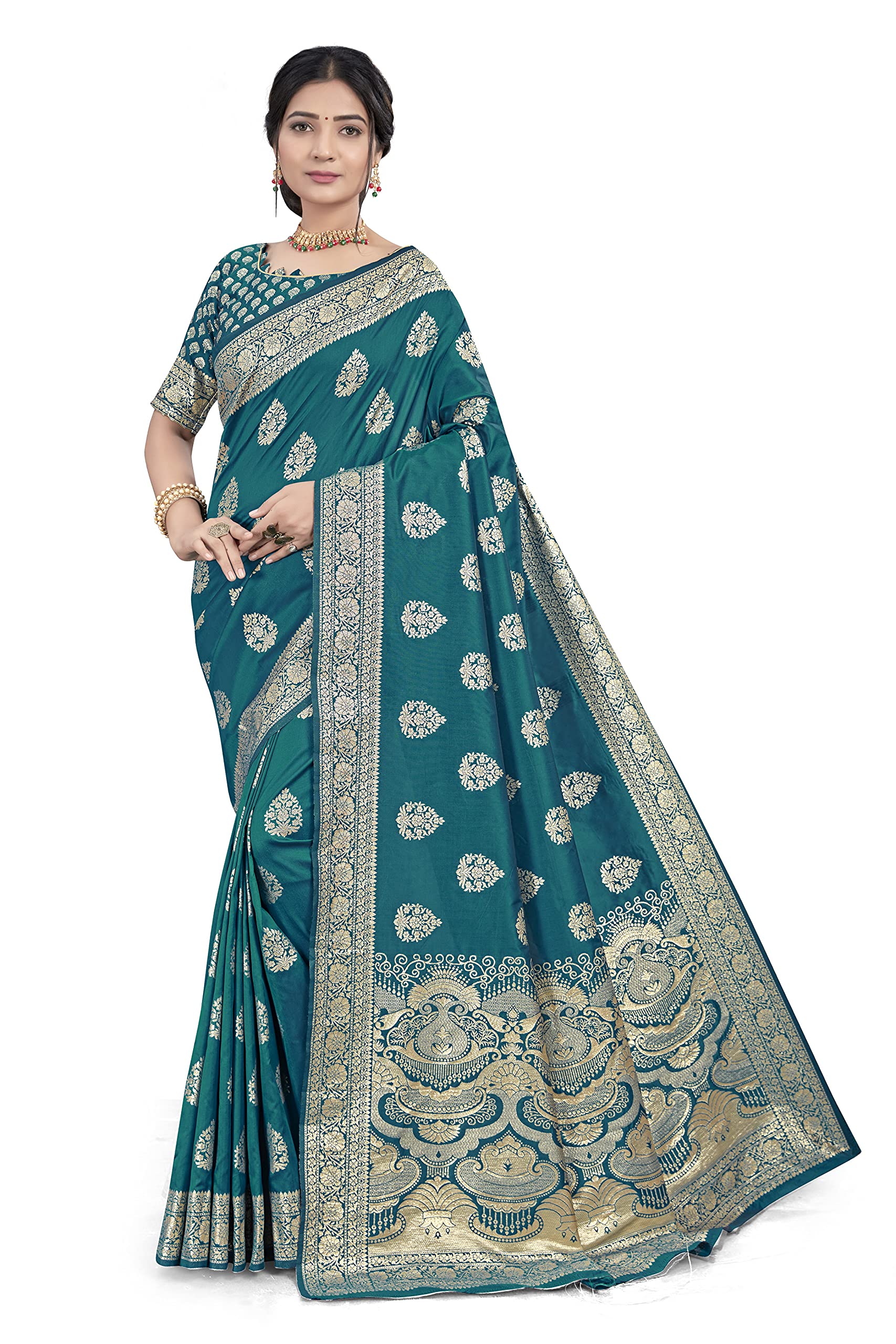 Glory Sarees Womens Banarasi Silk Saree With Blouse Piece (Gs_Bridal_Silk141_Rama)