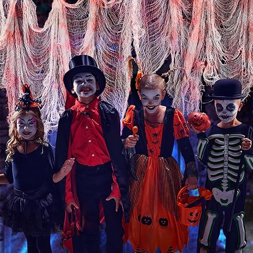 Vista 5 de Biubee 5Pcs Halloween Blood Red Creepy Cloth- Spooky Gauze Fabric Cloth for Haunted Horror House Halloween Party Doorway Outdoors Decoration