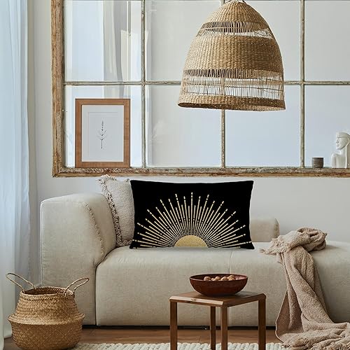Miniatura 2 de Ayxvt Funda de almohada abstracta bohemia dorada con diseño de amanecer y sol de mediados de siglo, decoración moderna para decoración de habitación