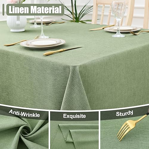 Miniatura 8 de smiry Mantel redondo de lino sintético, mantel de tela de arpillera impermeable, fundas decorativas lavables de mesa de granja para cocina, comedor,