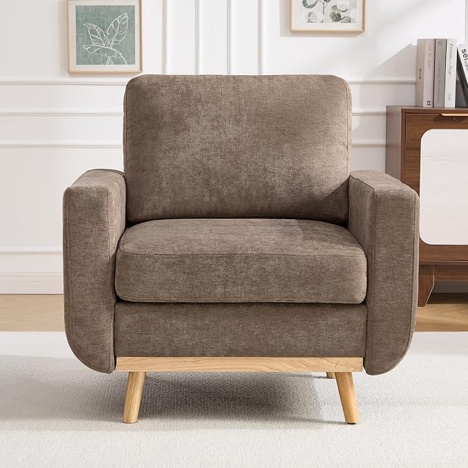 Accent Chair,Reading Chair with Deep Seat,Corduroy Armchair with Spring Cushion, Comfy Arm Chairs Single Sofa for Living Room, Bedroom and Apartment(Coffee)