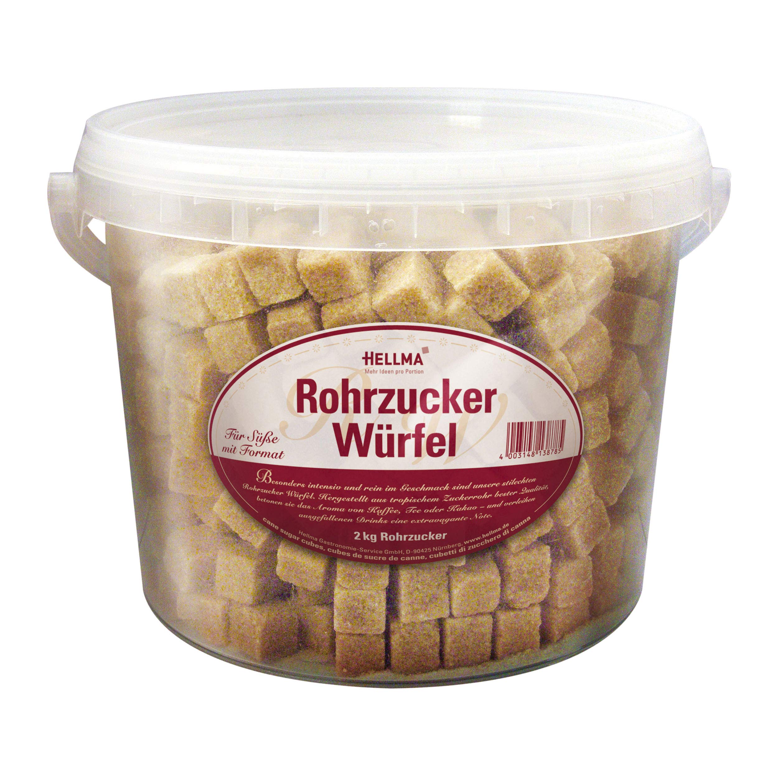Cubetti di zucchero di canna Hellma Zucchero a porzione Zucchero fine Zucchero a cubetti 2 Kg Secchio