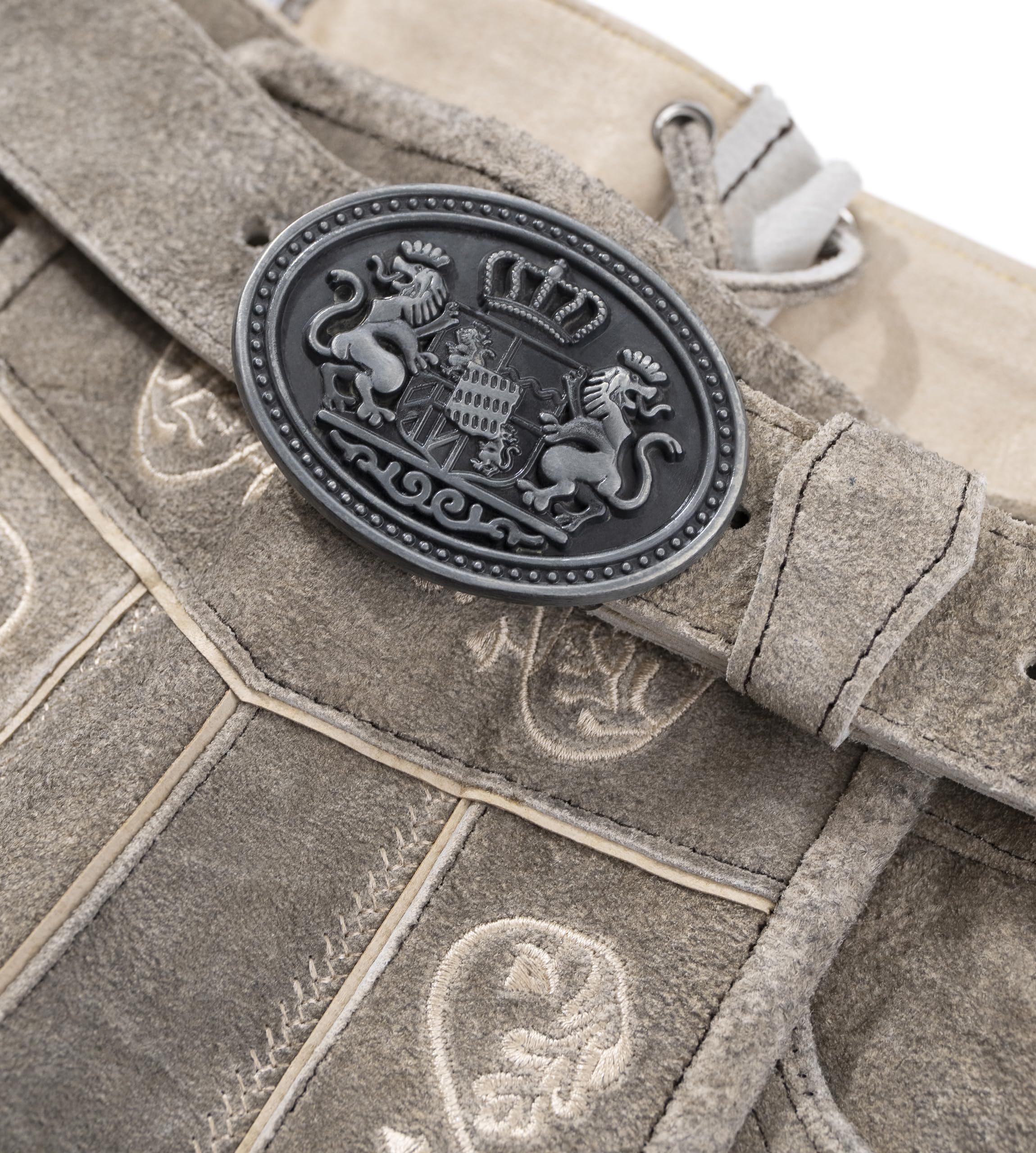 Schöneberger Trachten Couture Herren Lederhose kurz mit Trachtengürtel Bayern, Trachtenlederhose für Oktoberfest, Original Nubuk-Leder, Wiesnjäger