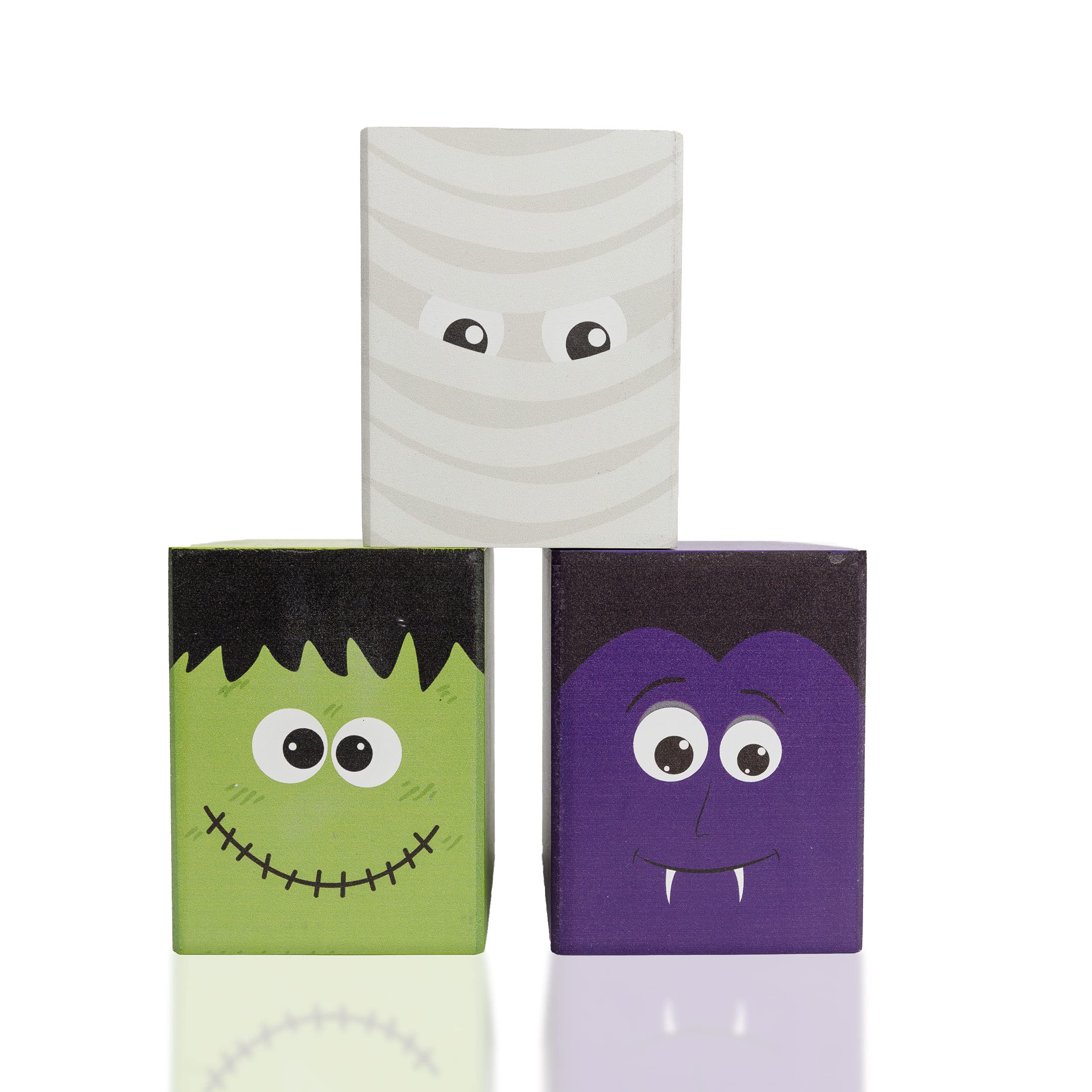 Madanar Halloween Wood Blocks Three Piece Set for Tier Tray Home Decor - Farmhouse Table Sign Shelf Decorations (Halloween)