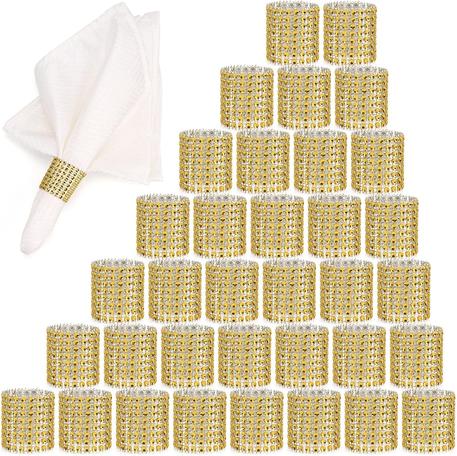 Eakor Mirilor 150pcs Napkin Rings, Bling Napkin Rings Buckles for Table Decorations, A Silver