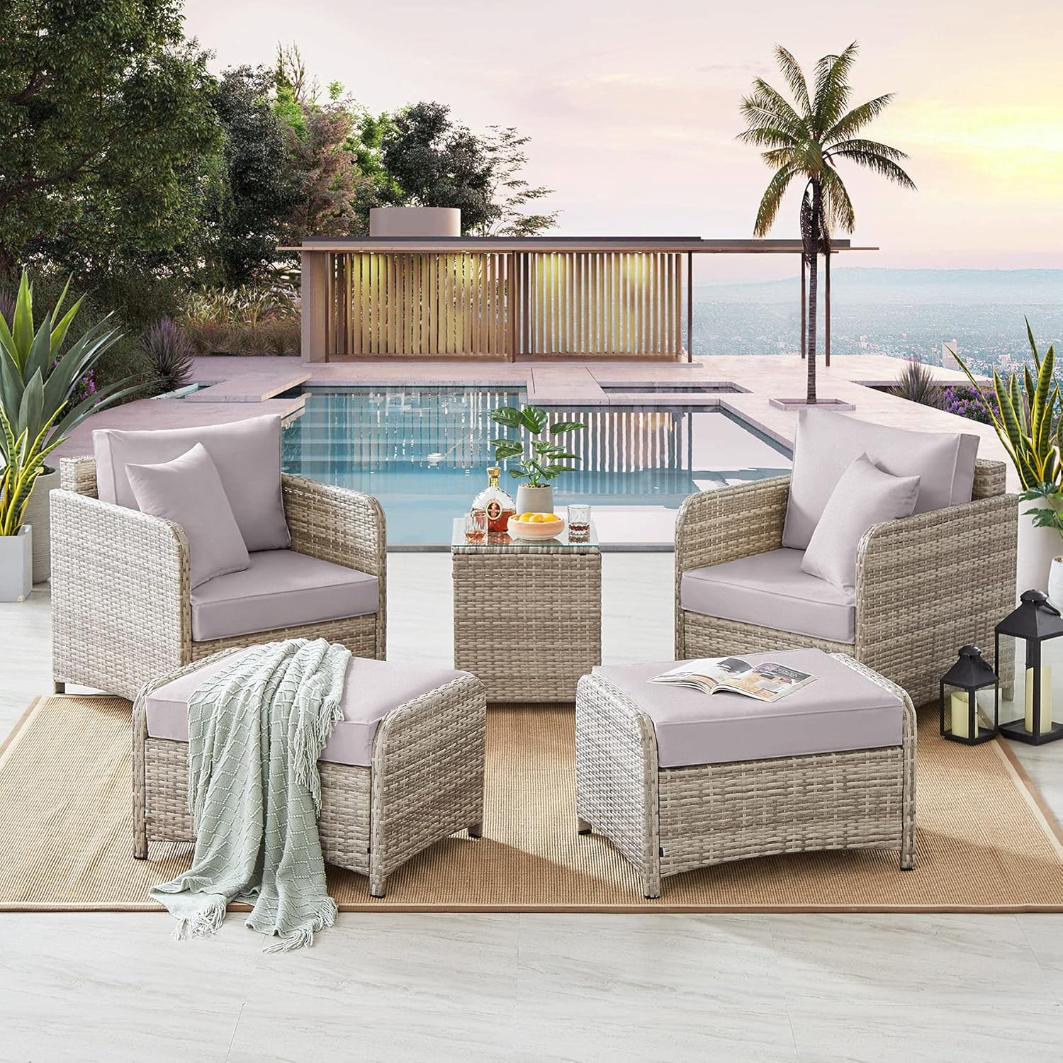 Tribesigns 5 Pieces Outdoor Chairs with Ottoman, Patio