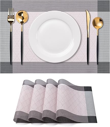 Miniatura 40 de CADONO Juego de 4 manteles individuales de vinilo lavables para interiores y exteriores, para mesa de comedor, duraderos, antideslizantes