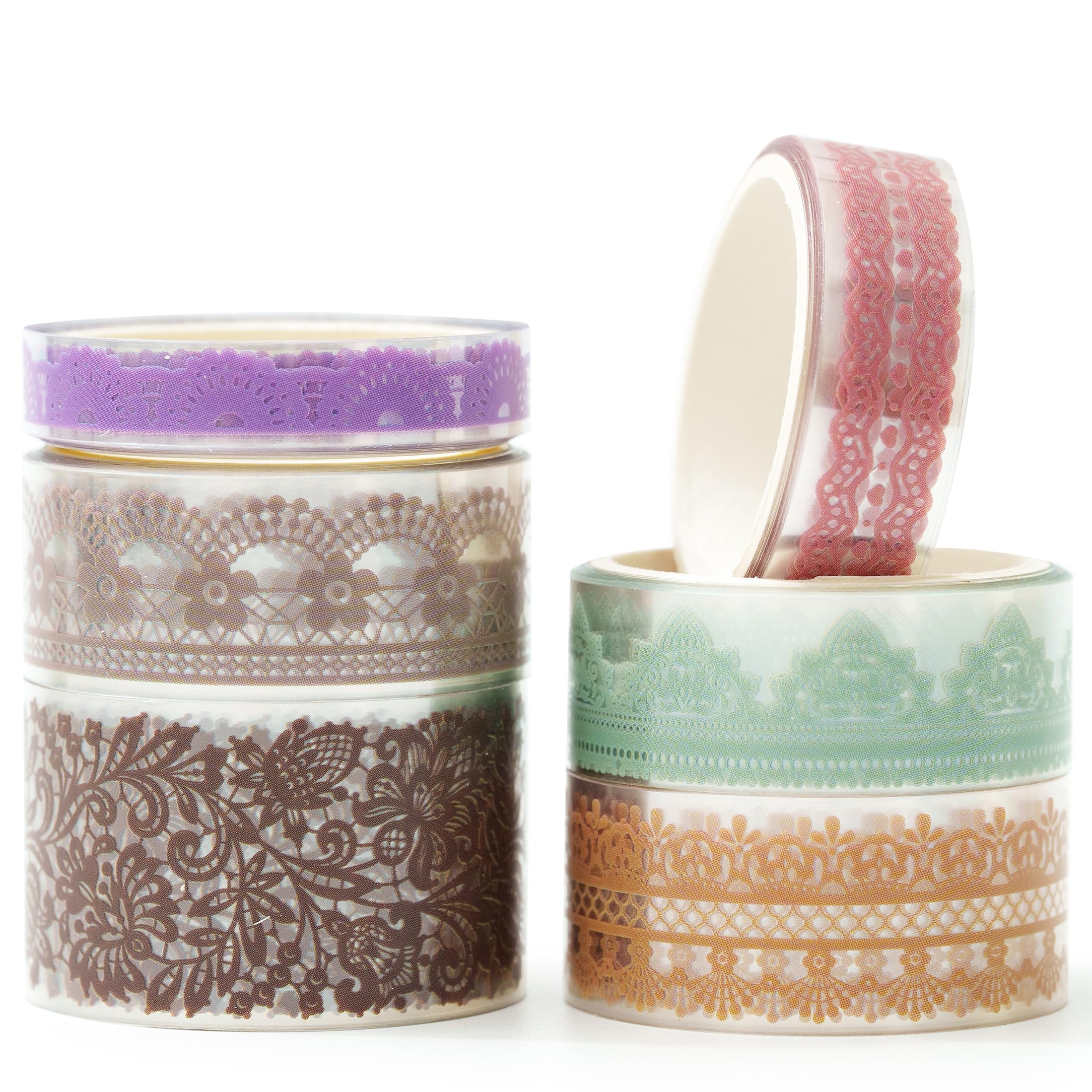 KAVI' S 6 Rolls Washi Tape Decorative Selfadhesive Lace Tape PET Adhesive Transparent Masking Tapes for DIY Craft, Kids, Scrapbook, Gift Wrapping, Card Making Decoration